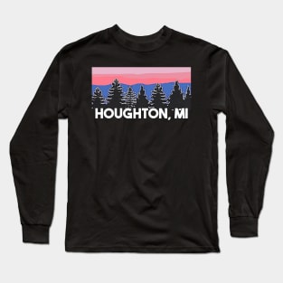 Yooper Life Houghton MI Blush Sunset Pine Tree Sunset T-Shirt T-Shirt Long Sleeve T-Shirt